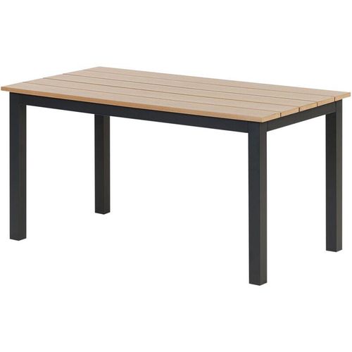 4255664884923 - Garten Beistelltisch Hellbraun   Schwarz Kunstholz und Aluminium Rechteckig 96 x 52 cm Latten-Optik Lamellen-Optik Modern Terrasse Couchtisch