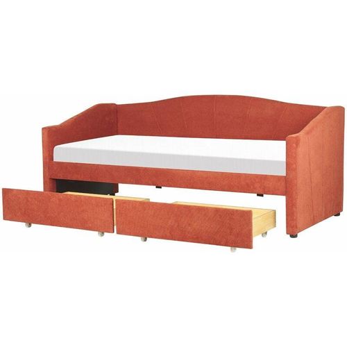 4255664836359 - Beliani - Tagesbett Rot Stoffbezug mit 2 Schubladen Lattenrost 90 x 200 cm Modern Einzelbett Gästezimmer Kinderzmmer Jugendzimmer Ausstattung