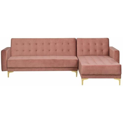 4251682202985 - Ecksofa Rosa Samtstoff L-Förmig Linksseitig Schlaffunktion Klassisch Wohnzimmer