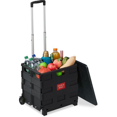 4052025874902 - Einkaufstrolley klappbar Einkaufskorb mit Rollen Deckel & Teleskopgriff bis 35 kg Rollkiste schwarz grau - Relaxdays 4052025874902 - Einkaufstrolley klappbar Einkaufskorb mit Rollen Deckel & Teleskopgriff bis 35 kg Rollkiste schwarz grau - Relaxdays