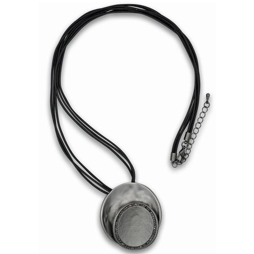 4039787011967 - Lange Kette FIRETTI rund Kreis auf Kreis Halsketten Gr Metall-Polyester Länge 84 cm grau (hämatitfarben schwarz grau) Damen Lange Ketten mit Glasstein