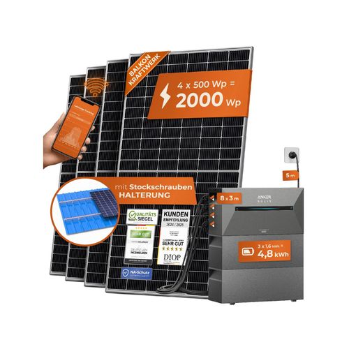 4262403073722 - Solarway® All In One Balkonkraftwerk mit Speicher 2000W komplett Steckdose - 48 kWh Anker Solix 2 PRO Speicher - Solaranlage Komplettset - 500W bifaziale Solarmodule & Anker Speicher & Zubehör 4262403073722 - Solarway® All In One Balkonkraftwerk mit Speicher 2000W komplett Steckdose - 48 kWh Anker Solix 2 PRO Speicher - Solaranlage Komplettset - 500W bifaziale Solarmodule & Anker Speicher & Zubehör