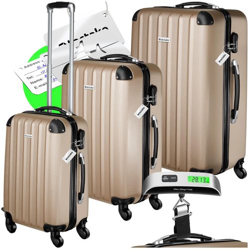 4061173255853 - tectake® 3er Kofferset 3-teilig aus robustem ABS-Kunststoff inkl Kofferwaage und -anhänger 360° drehbare abnehmbare Rollen mit Sicherheitszahlenschloss