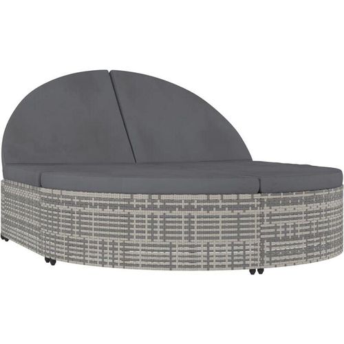 8719883785981 - Bonnevie - Doppel-SonnenliegeLiegestuhl mit Kissen Poly Rattan Grau vidaXL