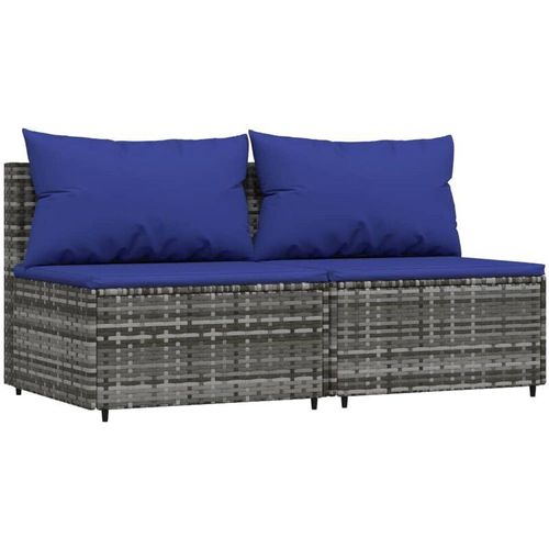 8720845673505 - Bonnevie - 2 Stk Garten-Mittelsofas mit KissenGartensofa Grau Poly Rattan vidaXL