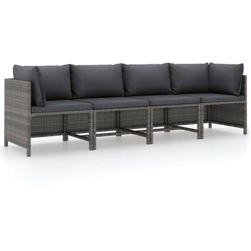 8720286166703 - 4-Sitzer-Gartensofa，Lounge-Sofa mit Kissen Grau Poly Rattan vidaXL