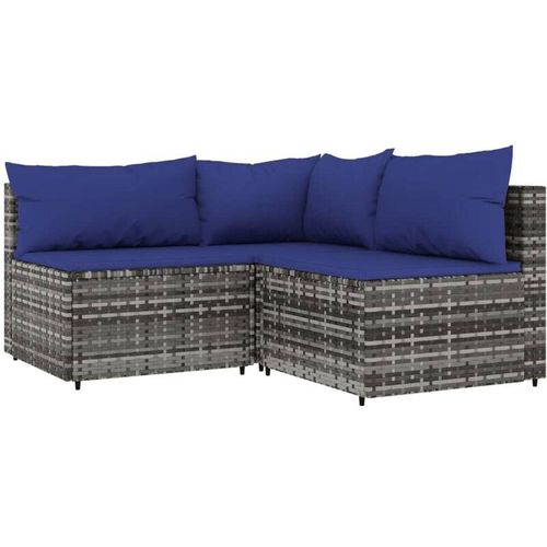 8720845673444 - Bonnevie - 3-tlg Garten-Lounge-SetGartenmöbel-Set mit Kissen Grau Poly Rattan vidaXL