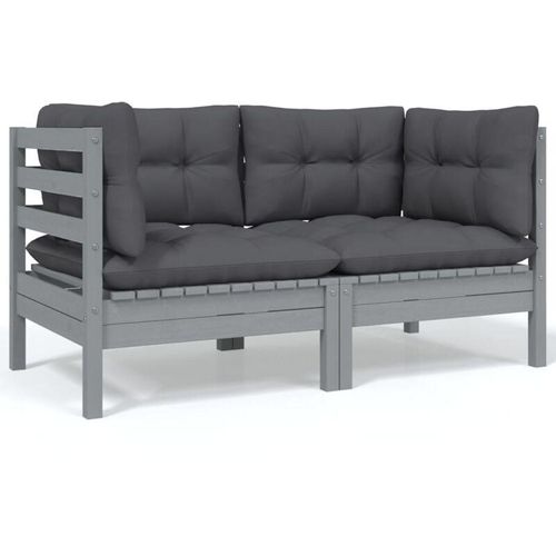 8720286670804 - Bonnevie - 2-Sitzer-GartensofaLounge-Sofa mit Kissen Grau Massivholz Kiefer vidaXL