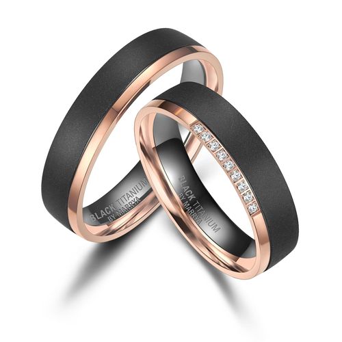 4069415279278 - Trauring MARRYA BLACK TITANIUM by MARRYA Fingerringe Gr 48 Titan rosegold (herren ring schwarz rosé gold) Damen