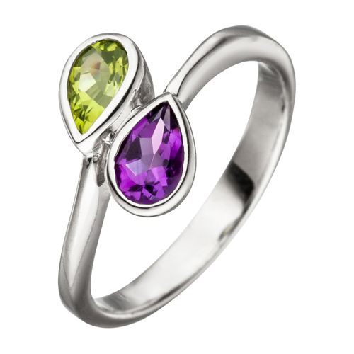 4061861060561 - Silberring JOBO Fingerringe Gr 52 Silber 925 (Sterlingsilber) silberfarben (silber 925) Damen 925 Silber mit Amethyst und Peridot