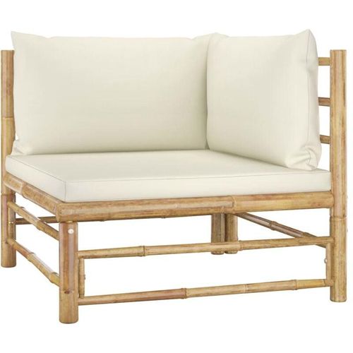 8720286188026 - Bonnevie - Garten-Ecksofa mit Kissen Cremeweiß Bambus vidaXL105735