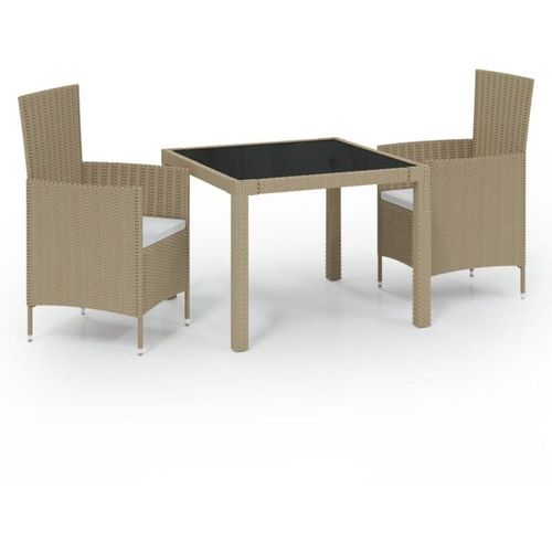 8720286828595 - Bonnevie - 3-tlg Garten-EssgruppeGartenmöbel Set mit Auflagen Poly Rattan Beige vidaXL