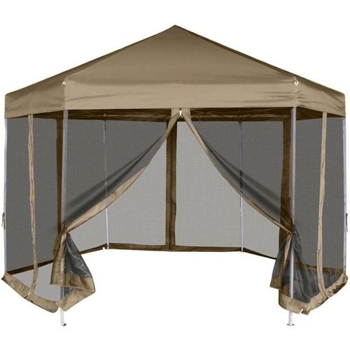 8720845680497 - Bonnevie - Faltpavillon Pavillon Faltbar mit Seitenwänden Sechseckig 36x31m Taupe 220g m² vidaXL