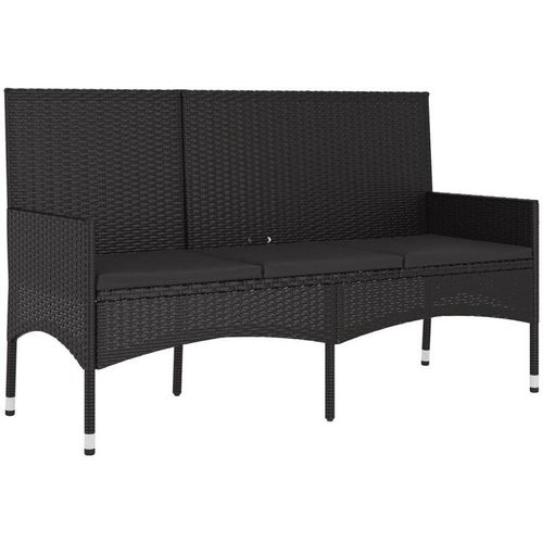 8720845654122 - Bonnevie - Gartenbank 3-Sitze Doppelsitzbankr mit Kissen Schwarz Poly Rattan vidaXL