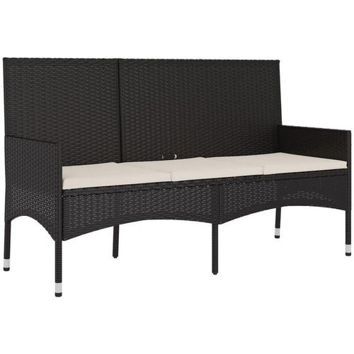 8720845654108 - Bonnevie - Gartenbank 3-Sitze Doppelsitzbankr mit Kissen Schwarz Poly Rattan vidaXL