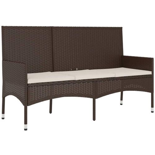 8720845654092 - Bonnevie - Gartenbank 3-Sitze Doppelsitzbankr mit Kissen Braun Poly Rattan vidaXL