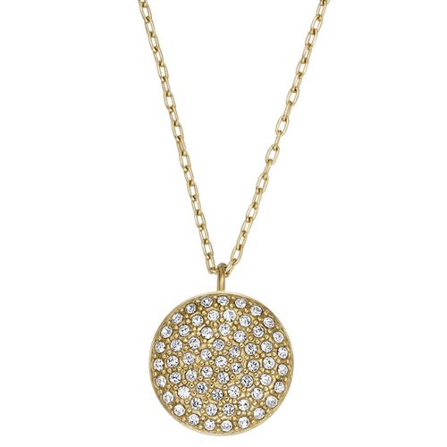 4064092235180 - Kette mit Anhänger FOSSIL SADIE GLITZ DISC JF04544710 Halsketten Gr Edelstahl goldfarben (gelbgoldfarben kristallweiß) Damen Ketten mit Anhänger Glasstein