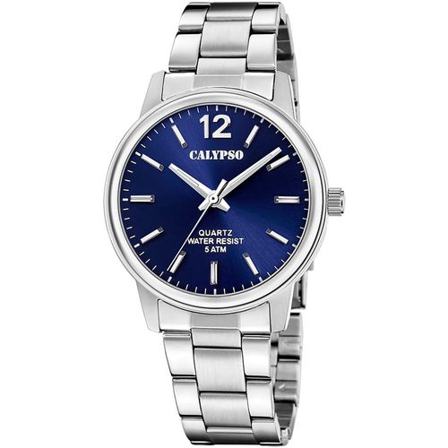 8430622827327 - Quarzuhr CALYPSO WATCHES Basic Armbanduhren silberfarben (silberfarben blau) Herren Armbanduhr Herrenuhr Edelstahlarmband analog