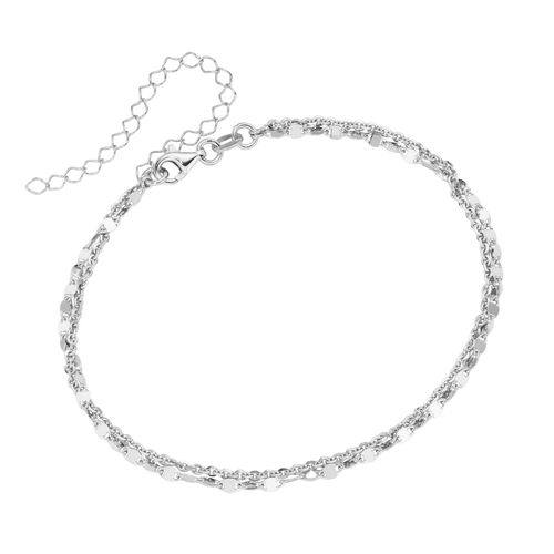 4007810239930 - Fußkette SMART JEWEL zweireihig ovale Plättchen Ankerkette Silber 925 Fußkettchen Gr 28 cm Silber 925 (Sterlingsilber) silberfarben (silber) Damen