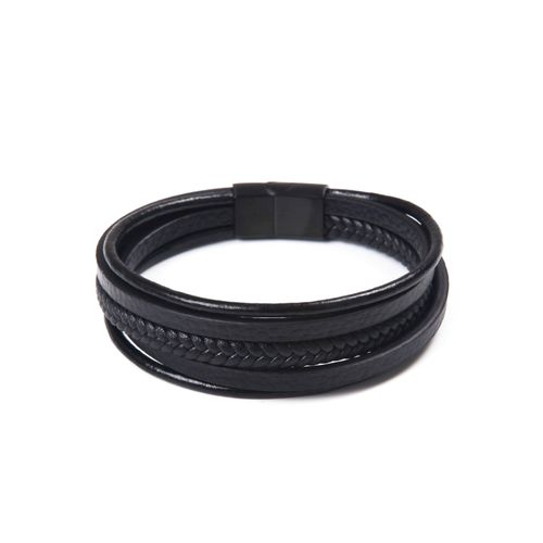 4260602554523 - Lederarmband FIRETTI im maskulinen Design mehrreihig teilweise geflochten Armbänder Gr Edelstahl-Leder schwarz Herren 4260602554523 - Lederarmband FIRETTI im maskulinen Design mehrreihig teilweise geflochten Armbänder Gr Edelstahl-Leder schwarz Herren