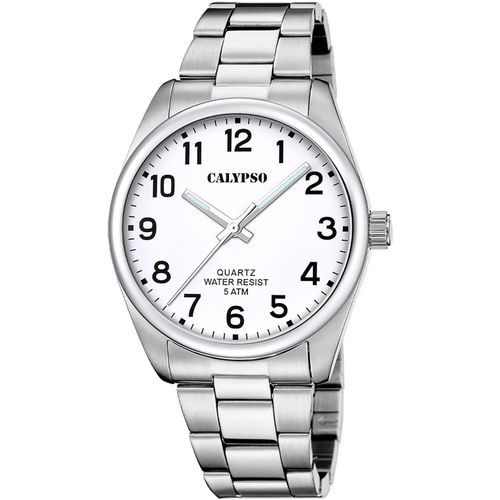 8430622827419 - Quarzuhr CALYPSO WATCHES Basic Armbanduhren silberfarben (silberfarben weiß) Herren Armbanduhr Herrenuhr Edelstahlarmband analog