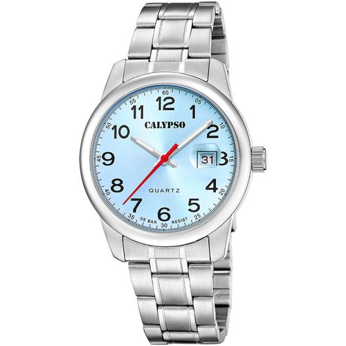 8430622827303 - Quarzuhr CALYPSO WATCHES Basic Armbanduhren silberfarben (silberfarben hellblau) Herren Armbanduhr Herrenuhr Edelstahlarmband analog Tag