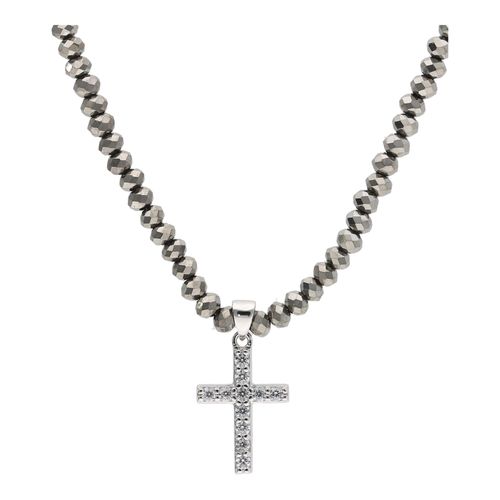 4007810126414 - Kette mit Anhänger SMART JEWEL Kreuz Zirkonia Kristallsteine Silber 925 Halsketten Gr 45 cm Silber 925 (Sterlingsilber) grau Damen