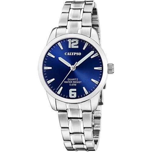 8430622827105 - Quarzuhr CALYPSO WATCHES Basic Armbanduhren silberfarben (silberfarben blau) Damen Armbanduhr Damenuhr Edelstahlarmband analog