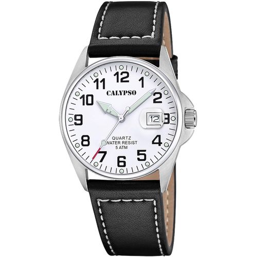 8430622826009 - Quarzuhr CALYPSO WATCHES Basic Armbanduhren schwarz (schwarz weiß) Herren Armbanduhr Herrenuhr Lederarmband analog Tag