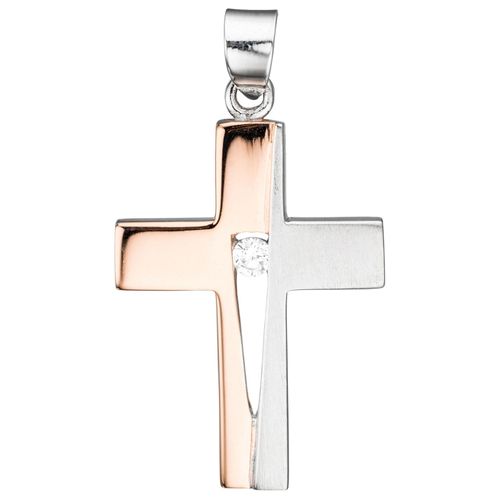 4061861070423 - Kreuz-Anhänger JOBO Anhänger Kreuz Schmuckanhänger Gr Silber 925 (Sterlingsilber) silberfarben (silber 925) Damen 925 Silber bicolor vergoldet mit Zirkonia 4061861070423 - Kreuz-Anhänger JOBO Anhänger Kreuz Schmuckanhänger Gr Silber 925 (Sterlingsilber) silberfarben (silber 925) Damen 925 Silber bicolor vergoldet mit Zirkonia