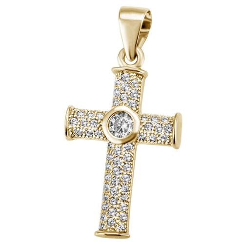 4063009709875 - Ketten-Anhänger FIRETTI Schmuck Geschenk Silber 925 Halsschmuck Anhänger Kreuz Schmuckanhänger Gr Silber 925 (Sterlingsilber) 160 g goldfarben (gelbgoldfarben kristallweiß kristallweiß) Damen mit Zirkonia (synth)