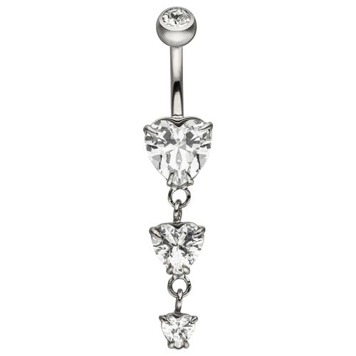 4061861142861 - Bauchnabelpiercing JOBO Herzen Piercings silberfarben (edelstahlfarben weiß) Damen Edelstahl mit 4 Zirkonia