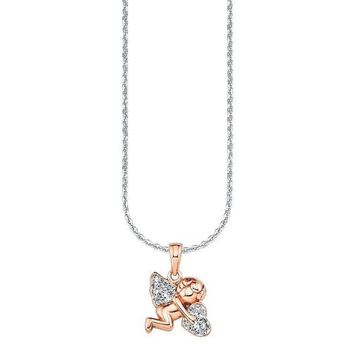 4020689964666 - Kette mit Anhänger AMOR 9964666 Schutzengel Herz Halsketten Gr Silber 925 (Sterlingsilber) Länge 42 cm rosegold (silberfarben roségoldfarben) Damen Ketten mit Anhänger Zirkonia (synth)