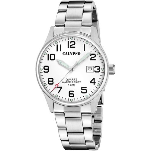 8430622826504 - Quarzuhr CALYPSO WATCHES Basic Armbanduhren silberfarben (silberfarben weiß) Herren Armbanduhr Herrenuhr Edelstahlarmband analog Tag