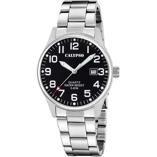 8430622826757 - Quarzuhr CALYPSO WATCHES Basic Armbanduhren silberfarben (silberfarben schwarz) Herren Armbanduhr Herrenuhr Edelstahlarmband analog Tag