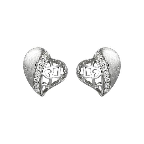 4061861148412 - Paar Ohrstecker JOBO Herz Ohrringe Gr Silber 925 (Sterlingsilber) silberfarben (silber 925 weiß) Damen 925 Silber eismatt mit 16 Zirkonia