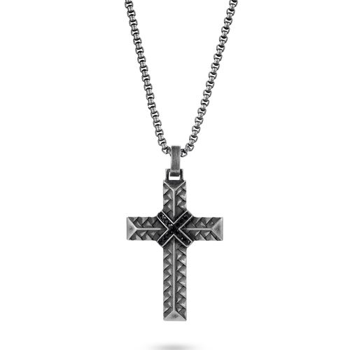 4250269360919 - Kette mit Anhänger FIRETTI Schmuck Geschenk Woven Kreuz Halsketten Gr Edelstahl Länge 55 cm Breite 25 mm schwarz (antikfarben schwarz) Herren Ketten mit Anhänger Zirkonia (synth)