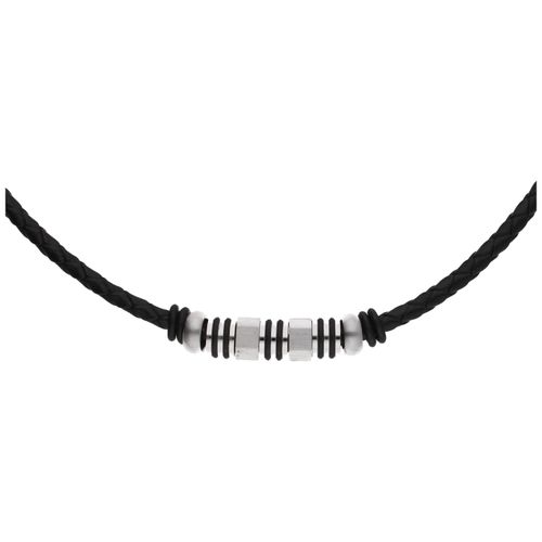 4007810176068 - Collier JACQUES CHARREL geflochtenes Leder mit Einhängern Edelstahl Gr 50 cm Edelstahl schwarz Damen Halsketten