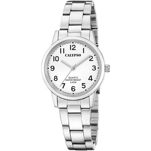 8430622826542 - Quarzuhr CALYPSO WATCHES Basic Armbanduhren silberfarben (silberfarben weiß) Damen Armbanduhr Damenuhr Edelstahlarmband analog