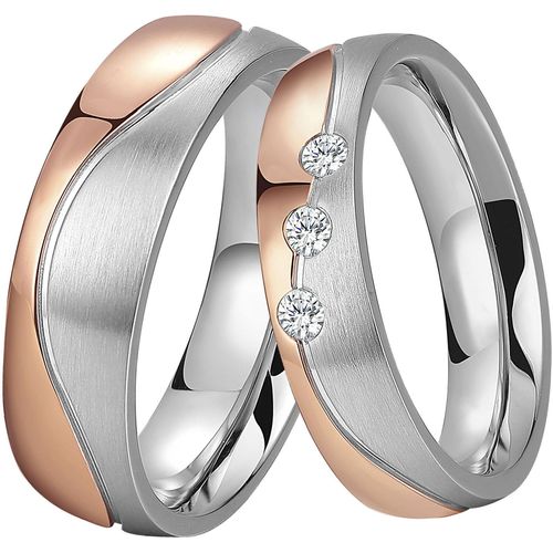 4251729820479 - Trauring ST-114-D ST-114-H Fingerringe Gr 52 mit Zirkonia Edelstahl 5 mm rosegold (edelstahlfarben roségoldfarben kristallweiß) Damen wahlweise mit oder ohne Zirkonia