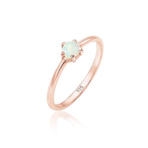 4050878570842 - Fingerring ELLI Silberring mit synth Opal rund 925er Silber Fingerringe Gr 54 mm mit Steinen Silber 925 (Sterlingsilber) 1 mm rosegold (rosegold weiß) Damen