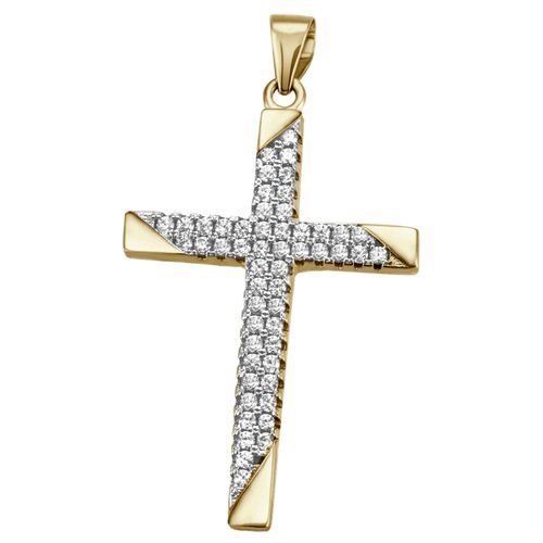 4063009709868 - Ketten-Anhänger FIRETTI Schmuck Geschenk Silber 925 Halsschmuck Anhänger Kreuz Schmuckanhänger Gr Silber 925 (Sterlingsilber) 290 g goldfarben (gelbgoldfarben kristallweiß kristallweiß) Damen mit Zirkonia (synth)