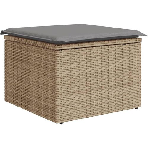 8721012334779 - Vidaxl - Gartenhocker mit Kissen Beige 55x55x37 cm Poly Rattan 470025