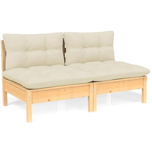 8720286858516 - Bonnevie - 2-Sitzer-GartensofaLounge-Sofa mit Creme Kissen Massivholz Kiefer vidaXL