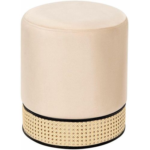 4255664836564 - Beliani - Pouf Creme Samt ⌀ 35 cm mit Wiener-Geflecht Rund Einfarbig Modern Glamourös Sitzhocker Ottoman Fußhocker Schemel für Wohnzimmer Schlafzimmer