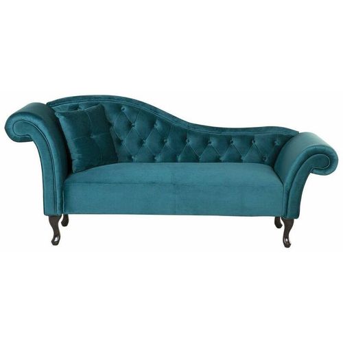 4251682207461 - Beliani - Chaiselongue Linksseitig Blaugrün Samtstoff Holzfüße Glamourös Mit Zierkissen