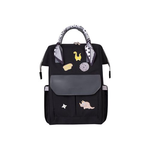 3800171210119 - Kikkaboo Wickeltasche Myla Rucksack Wickelunterlage abnehmbare Abzeichen Dino schwarz