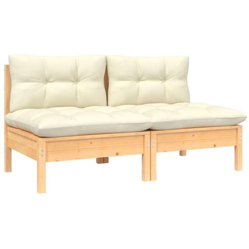 8720286670842 - Bonnevie - 2-Sitzer-GartensofaLounge-Sofa mit Creme Kissen Massivholz Kiefer vidaXL