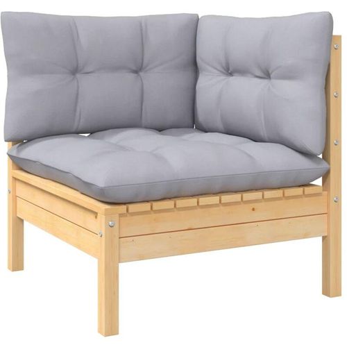 8720286670590 - Bonnevie - Garten-Ecksofa mit Grauen Kissen Massivholz Kiefer vidaXL155287