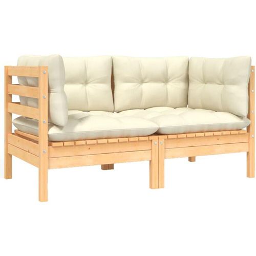 8720286670781 - 2-Sitzer-Gartensofa，Lounge-Sofa mit Creme Kissen Massivholz Kiefer vidaXL